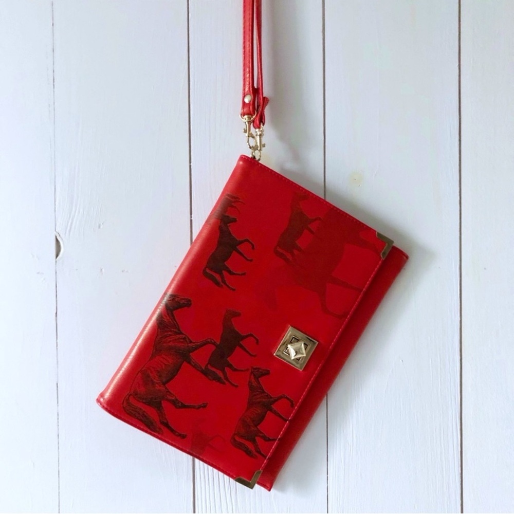 AWST International Vegan Leather Horse Red Clutch Bag Poppy